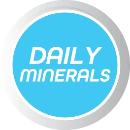 A badge displaying the text 'DAILY MINERALS' in white on a blue circular background.