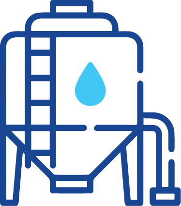 AquaLife icon illustrating a water purification system with a tank and a water droplet, symbolizing the brand's focus on clean, pure water.