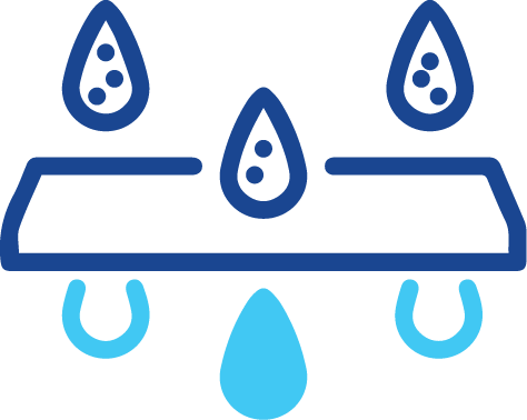 Illustration of water droplets filling process with horizontal bar and hanging hooks