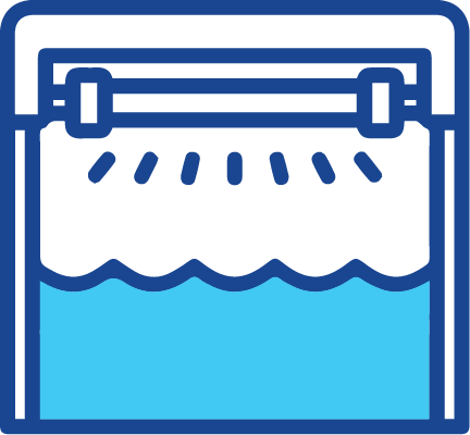 AquaLife water filtration icon showing water being filtered through a system with blue water and a purification process.