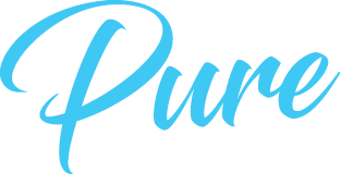 Blue cursive script text reading 'Pure' used as a branding or logo design element for AquaLife