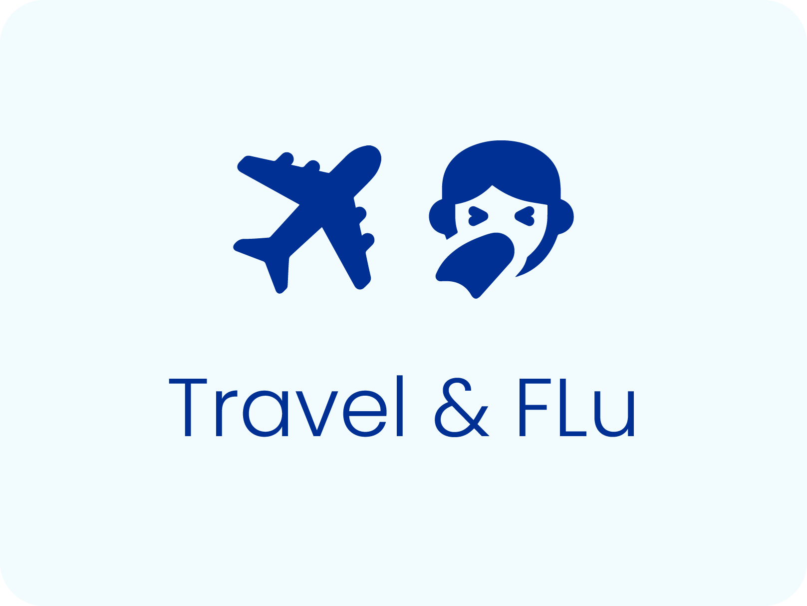 Aqualife symbol representing travel and flu protection, designed with an airplane and a sick person icon for travelers' health safety.